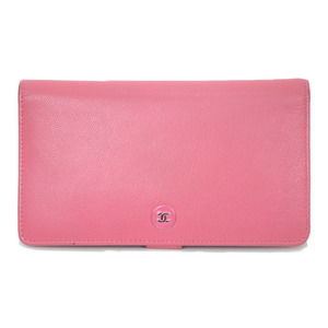 Chanel Agenda bi fold long wallet pink leather here mark button